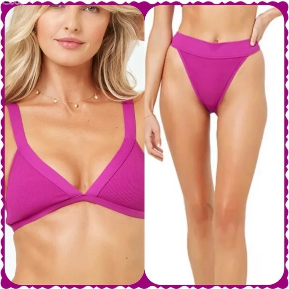 L*Space Berry Farrah Bikini Top & Lola Bitsy Bikini Bottom Swimsuit Set Medium